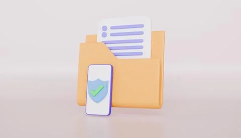 Folder document management file with mobile phone, document file protection Illustrazione stock