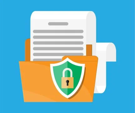 Folder with document paper roll, shield with lock Stock Illustration