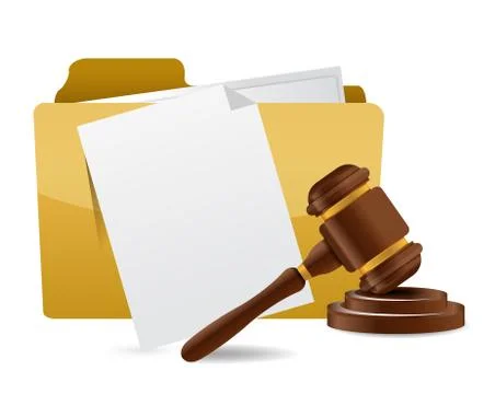 Folder document papers and gavel illustration design over a white background Stock Illustration