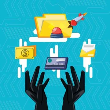 Folder document with set icons cyber security 스톡 일러스트