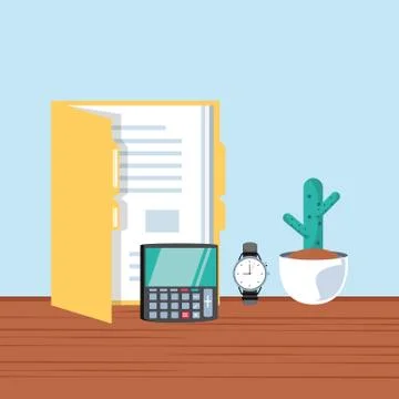 Folder document with supplies office in the workplace Illustrazione stock