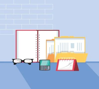 Folder document with supplies office in the workplace Illustrazione stock