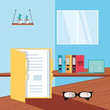 Folder document with supplies office in the workplace Illustrazione stock