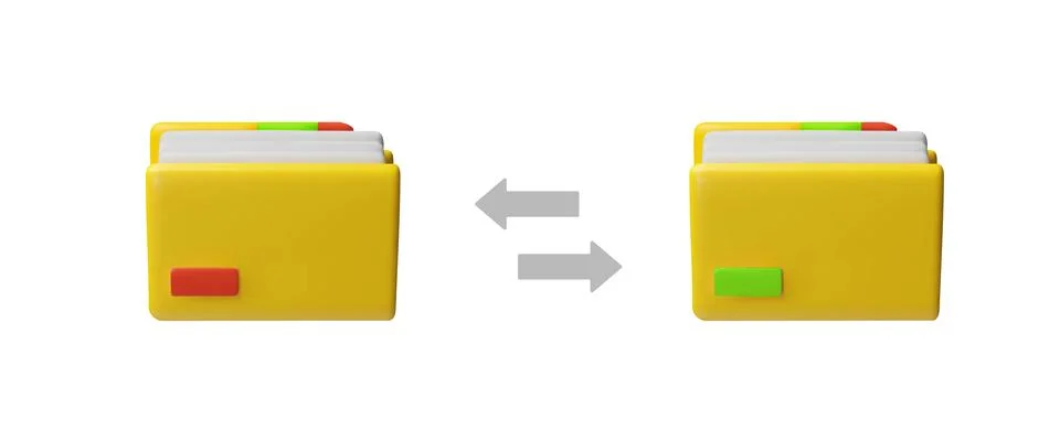 Folder with documents 3D cartoon plastic style vector icon, file transfer Stock-Illustration