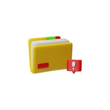 Folder with documents and exclamation mark 3D cartoon vector icon, folder error Stockillustratie