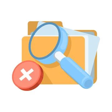 Folder with documents and magnifier plus error icon illustration. Failed search. Illustrazione stock