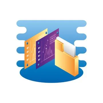 Folder documents data with statistics webpages Illustrazione stock