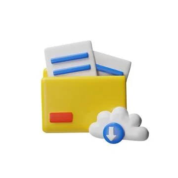 Folder with documents, download digital files from cloud storage 3D vector, file 스톡 일러스트