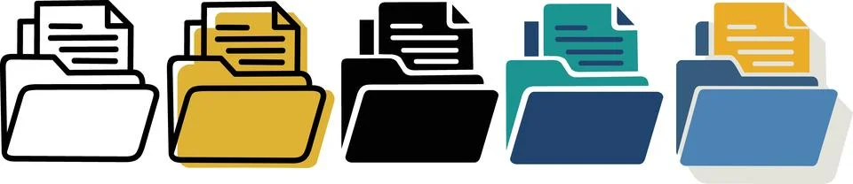 Folder with documents icon set collection Stock Illustration