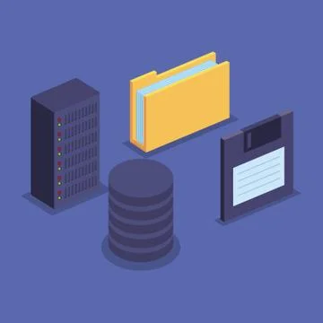 Folder with documents information and diskette with hard server storage Stock Illustration