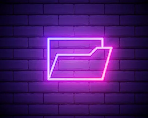 Folder of documents, portfolio with files, linear outline business icon. Neon Illustrazione stock