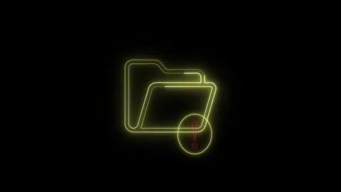 Folder with exclamation mark glowing neon on black background, digital aler.. Stock Footage 345548321