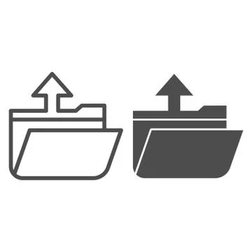 Folder extraction line and glyph icon. Opened document file torage with up arrow Stock Illustration