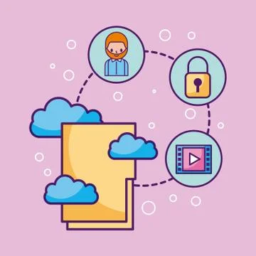 Folder file cloud computing connected information system technology Stock Illustration