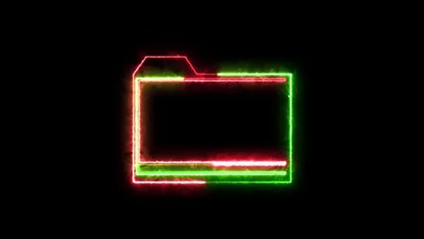 Folder file icon neon fire green red color animation black background Stock Footage 265395971