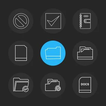 Folder , files , directory , search , code , eps icons set vector Illustrazione stock