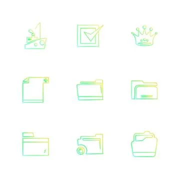 Folder , files , directory , search , code , eps icons set vector Stock Illustration