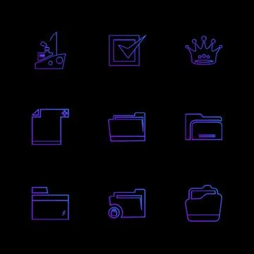 Folder , files , directory , search , code , eps icons set vector Illustrazione stock