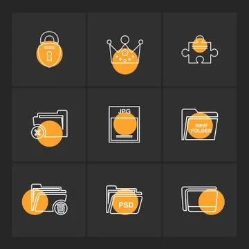 Folder , files , directory , search , code , eps icons set vector Illustrazione stock