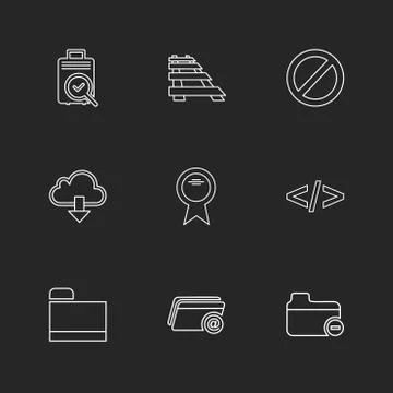 Folder , files , directory , search , code , eps icons set vector Illustrazione stock
