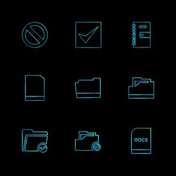 Folder , files , directory , search , code , eps icons set vector Illustrazione stock