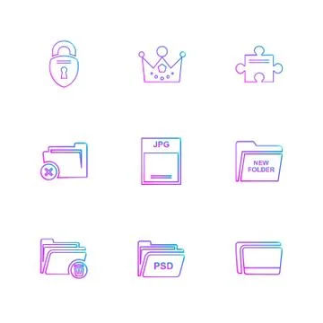 Folder , files , directory , search , code , eps icons set vector Stock Illustration