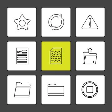 Folder , files , directory , search , code , eps icons set vector Illustrazione stock