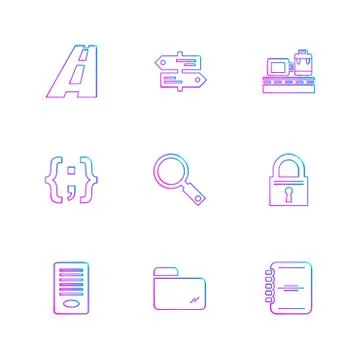 Folder , files , directory , search , code , eps icons set vector 스톡 일러스트