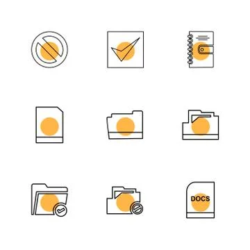 Folder , files , directory , search , code , eps icons set vector Illustrazione stock