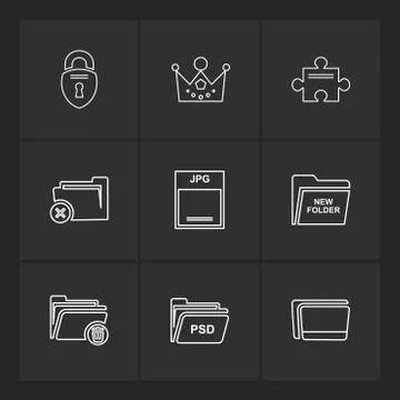 Folder , files , directory , search , code , eps icons set vector Stock Illustration