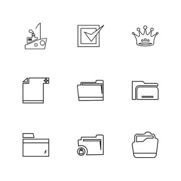Folder , files , directory , search , code , eps icons set vector Illustrazione stock