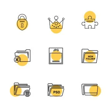 Folder , files , directory , search , code , eps icons set vector Stock Illustration