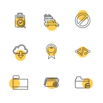 Folder , files , directory , search , code , eps icons set vector Illustrazione stock