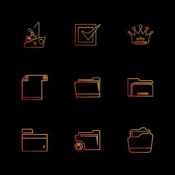 Folder , files , directory , search , code , eps icons set vector Illustrazione stock