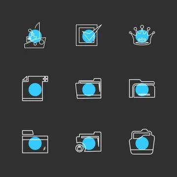 Folder , files , directory , search , code , eps icons set vector Illustrazione stock