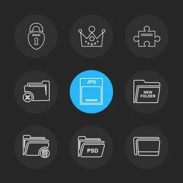 Folder , files , directory , search , code , eps icons set vector Stock Illustration