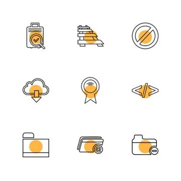 Folder , files , directory , search , code , eps icons set vector Illustrazione stock