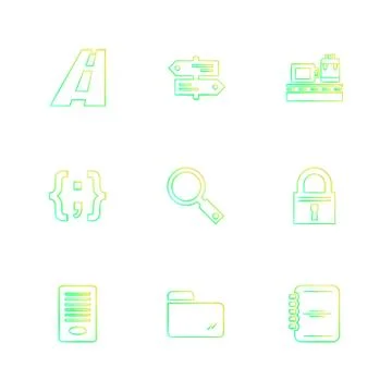 Folder , files , directory , search , code , eps icons set vector Stock Illustration