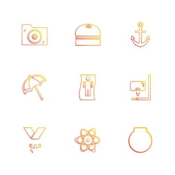 Folder ,files , summer , beach , picnic , drinks , eps icons set vector Stock Illustration