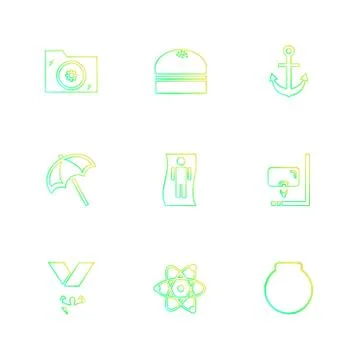 Folder ,files , summer , beach , picnic , drinks , eps icons set vector Stock Illustration