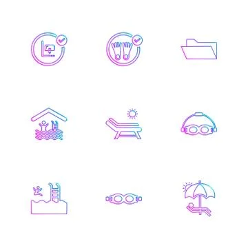 Folder ,files , summer , beach , picnic , drinks , eps icons set vector 스톡 일러스트