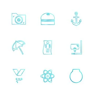 Folder ,files , summer , beach , picnic , drinks , eps icons set vector Stock Illustration