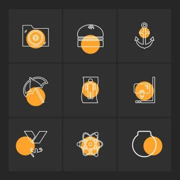 Folder ,files , summer , beach , picnic , drinks , eps icons set vector Stock Illustration