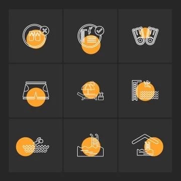 Folder ,files , summer , beach , picnic , drinks , eps icons set vector Stock Illustration