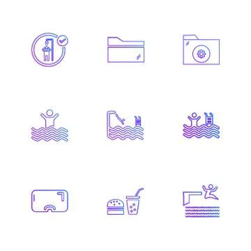 Folder ,files , summer , beach , picnic , drinks , eps icons set vector Stock Illustration