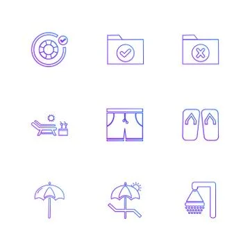 Folder ,files , summer , beach , picnic , drinks , eps icons set vector Stock Illustration