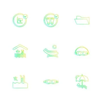 Folder ,files , summer , beach , picnic , drinks , eps icons set vector Stock Illustration