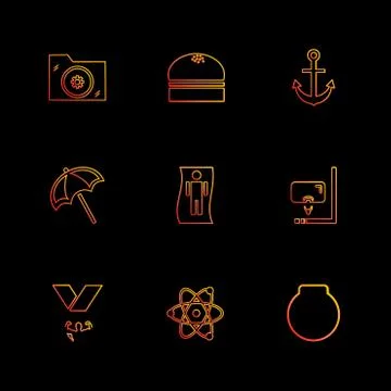 Folder ,files , summer , beach , picnic , drinks , eps icons set vector Stock Illustration
