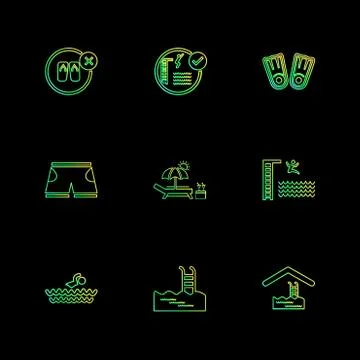 Folder ,files , summer , beach , picnic , drinks , eps icons set vector Stock Illustration