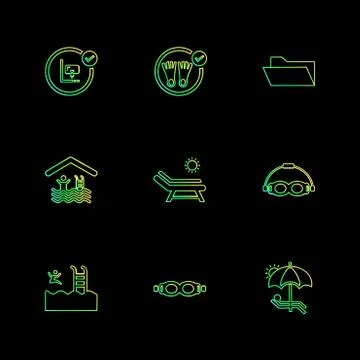 Folder ,files , summer , beach , picnic , drinks , eps icons set vector Stock Illustration